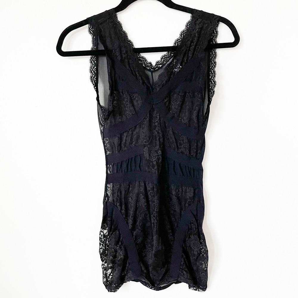 Fredericks of Hollywood Black Lace Chemise Sheer Bodycon Slip Dress Womens Small - Picture 3 of 11